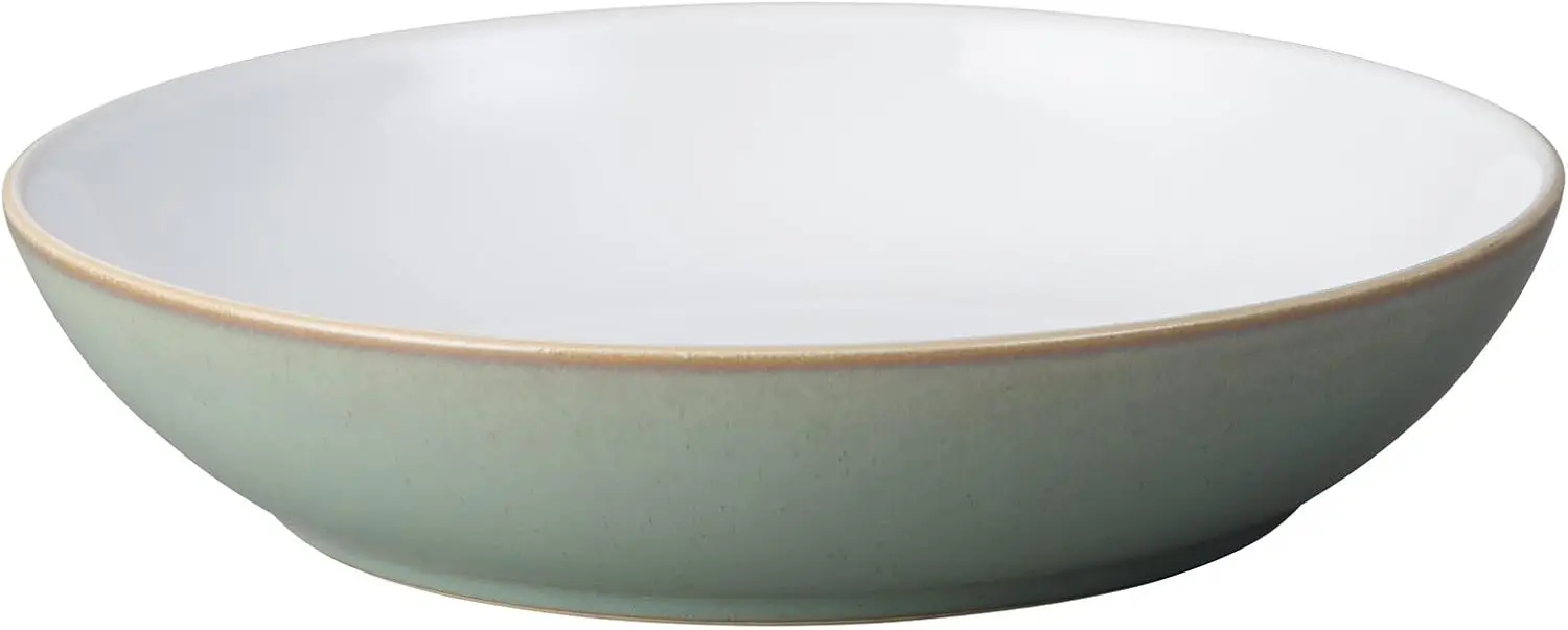 Regency Green Pasta Bowls Set of 4 - Dishwasher Microwave Safe Crockery 1050ml 22cm - Green, White Ceramic Stoneware Tableware