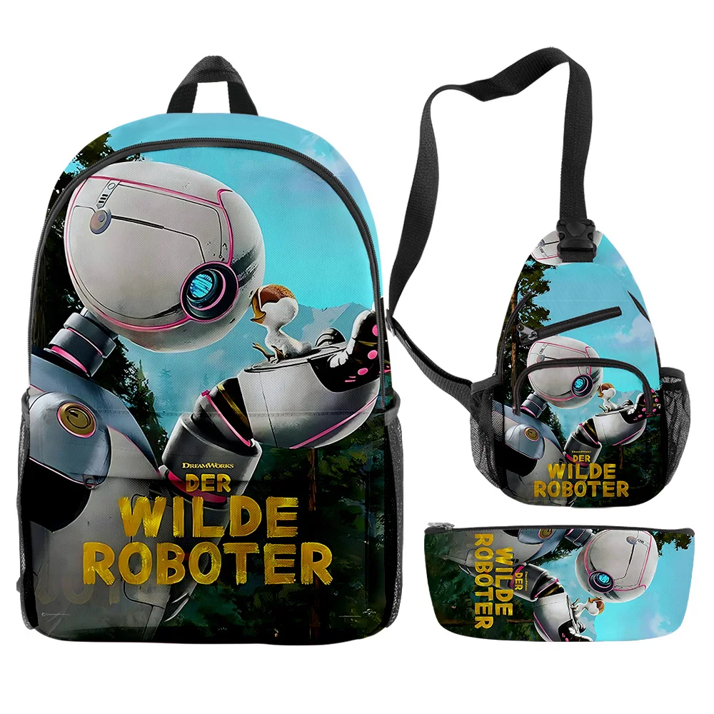 Cartoon Novelty Cool The Wild Robot 3D Print 3pcs/Set pupil School Bags Travel Laptop Backpack Chest Bag Pencil Case