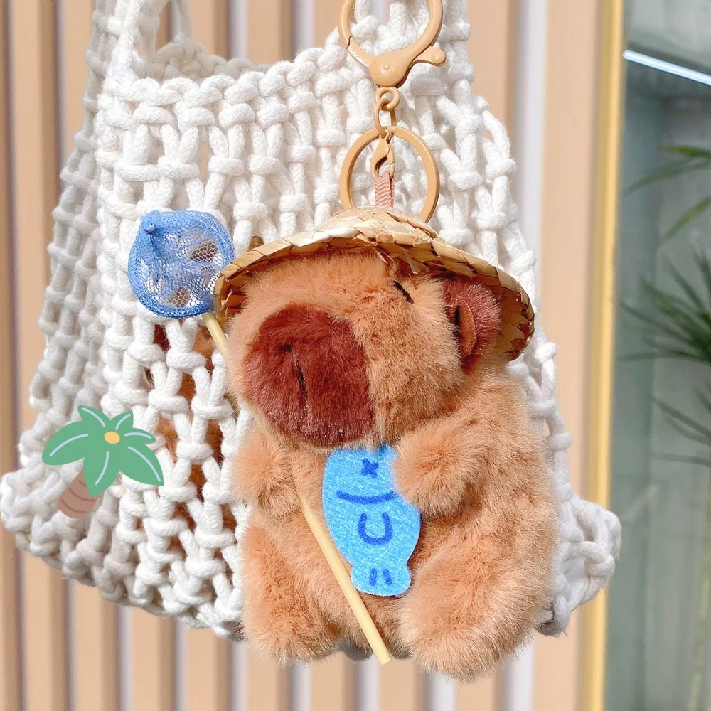 

Catch Fish Plush Capybara Bag Pendant Stuffed Doll Fishing Net Plush Capybara Key Ring PP Cotton Funny Cartoon Animal Keychain