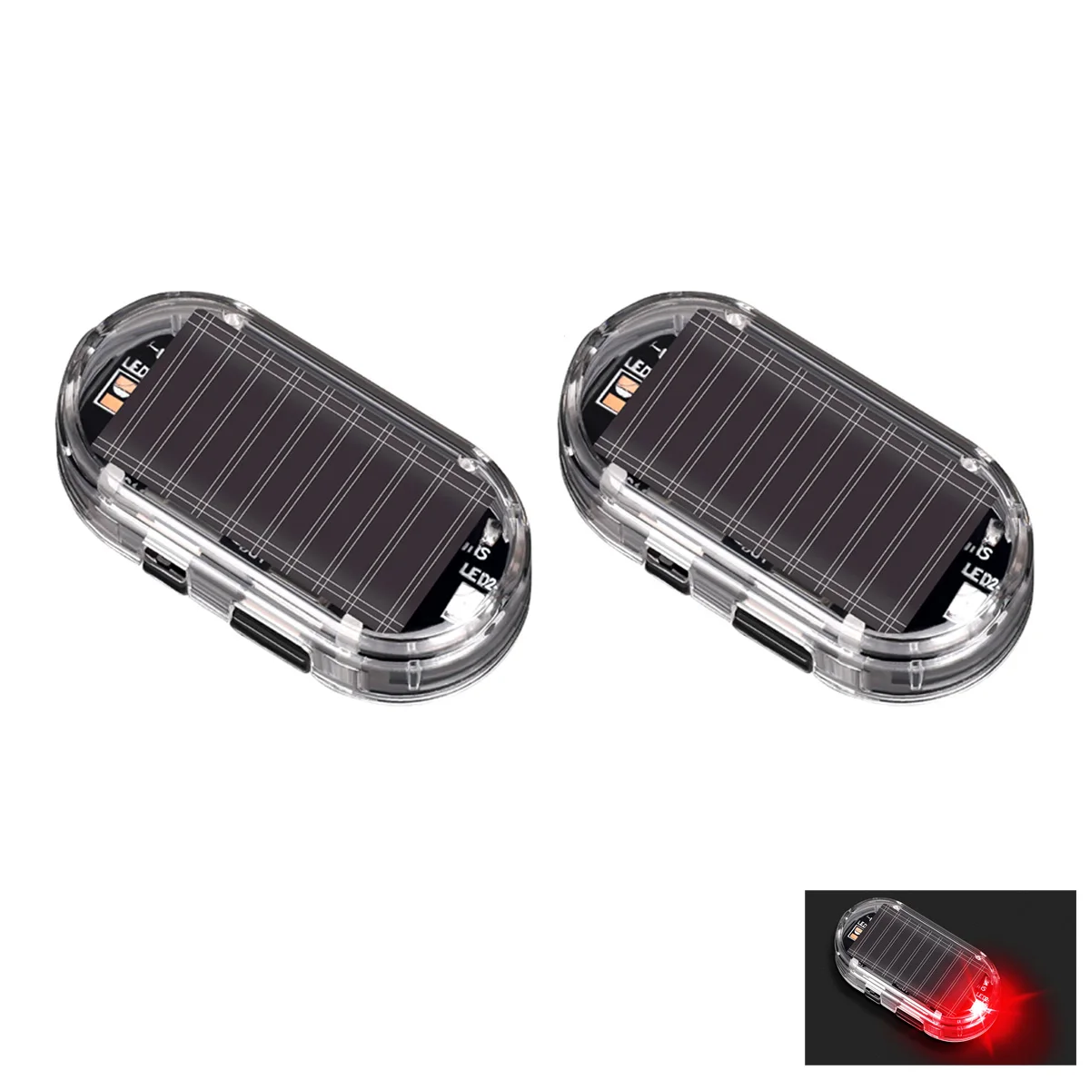 2PCS Solar Powered Auto Gefälschte Sicherheit Licht Blau/Rot Simulierte Drahtlose Warnleuchten Anti-Diebstahl Alarm Blinkende signal Lampe