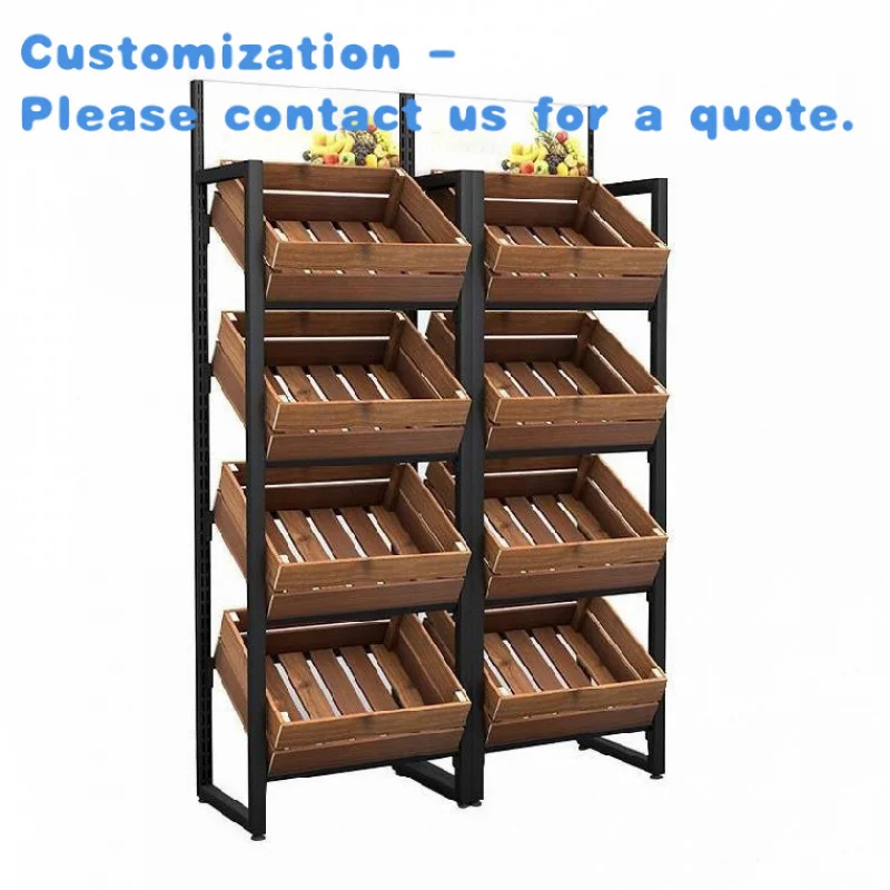 

custom.Kainice Company Freshfruitsandvegetables Iron Frame Supermarket Shelves Stand Display Wood Fruit Display Rack