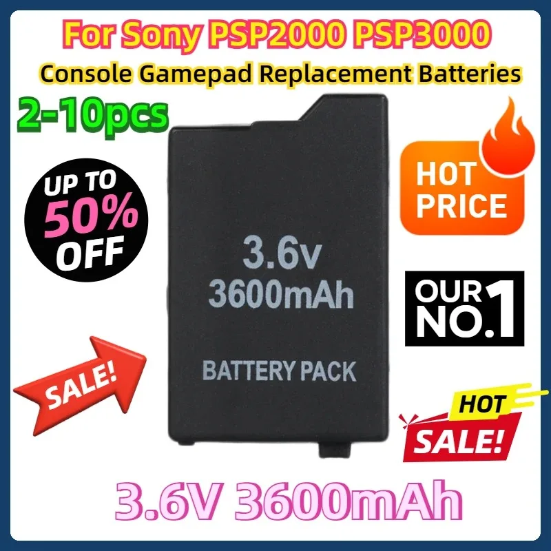 

For Sony PSP2000 PSP3000 Console Gamepad Replacement Batteries 2-10pcs 3.6V 3600mAh Rechargeable Li-ion Battery