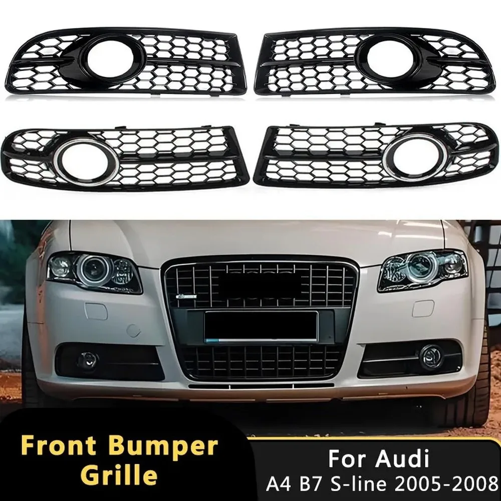 

For Audi A4 B7 S-line 2006-2008 S4 Car Lower Bumper Fog Light Grille Light Cover 8E0807681F Honeycomb Mesh Hex