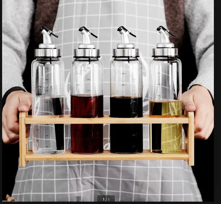 

Wooden shelf lecythus glass Leakproof Oil can Household Seasoning bottle kitchen Storage organization Supplies jars