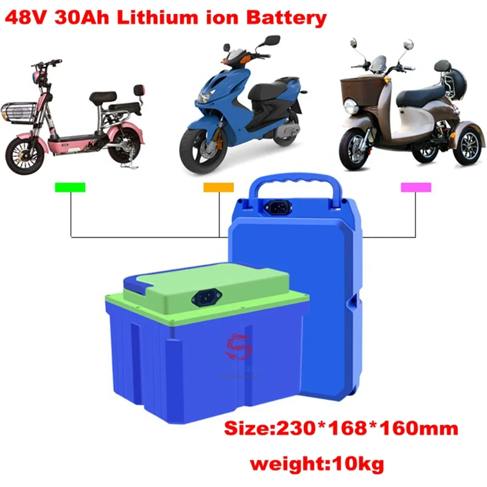 

Waterproof Case 48V 30Ah Lithium ion Battery Pack for Electric Scooter Motorcycle Bike Rickshaw Golf cart+ 3A charger