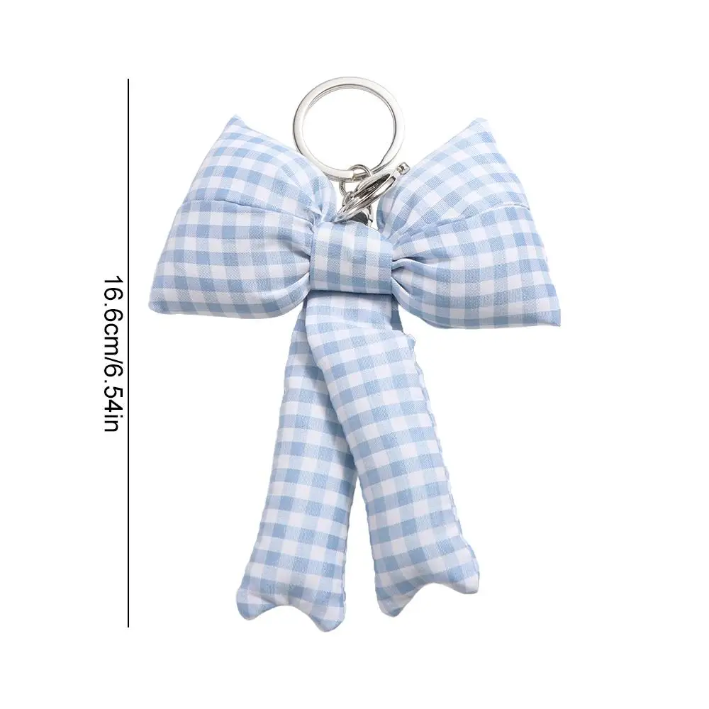 Fashion Grid Bow Bag Pendant Balletcore Korean Style 3D Bowknot Keychain Cotton Filled Phone Chain Y2k Bag Hanging Daily