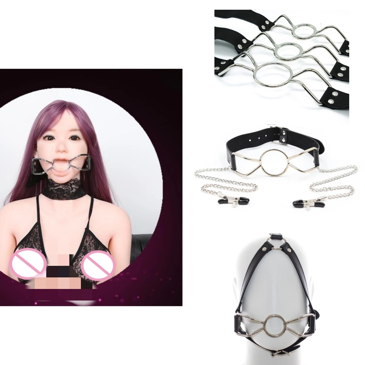 

VaHppy SM Bondage Gag PU + stainless steel S/M/L O-Ring Masks Nipple Clamps Couples Sex Toys BDSM Flirting Deep Throat Oral Sex