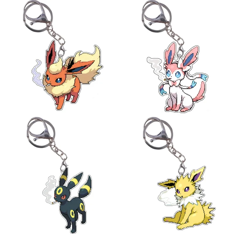 Pokemon Keychain Smoking Sylveon Flareon Umbreon Vaporeon Glaceon Espeon Funny Anime Game Characters Acrylic Pendant Decoration