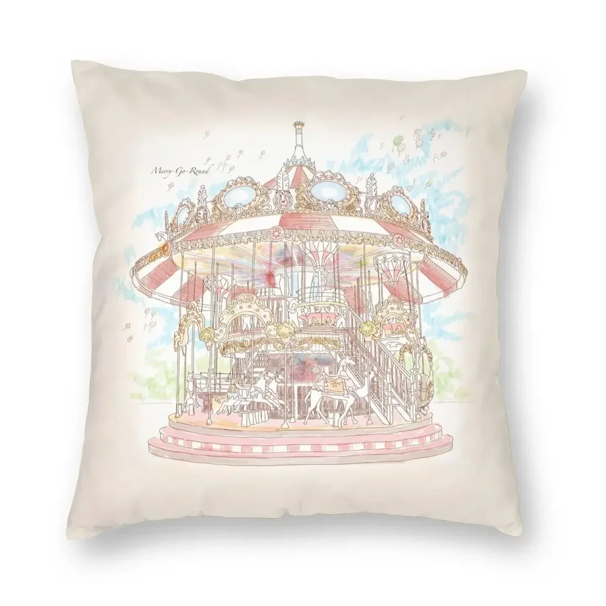 Pastel Circus Carousel Square Pillowcase Polyester Printed Zip Decor Throw Pillow Case Home Cushion Cover 45x45