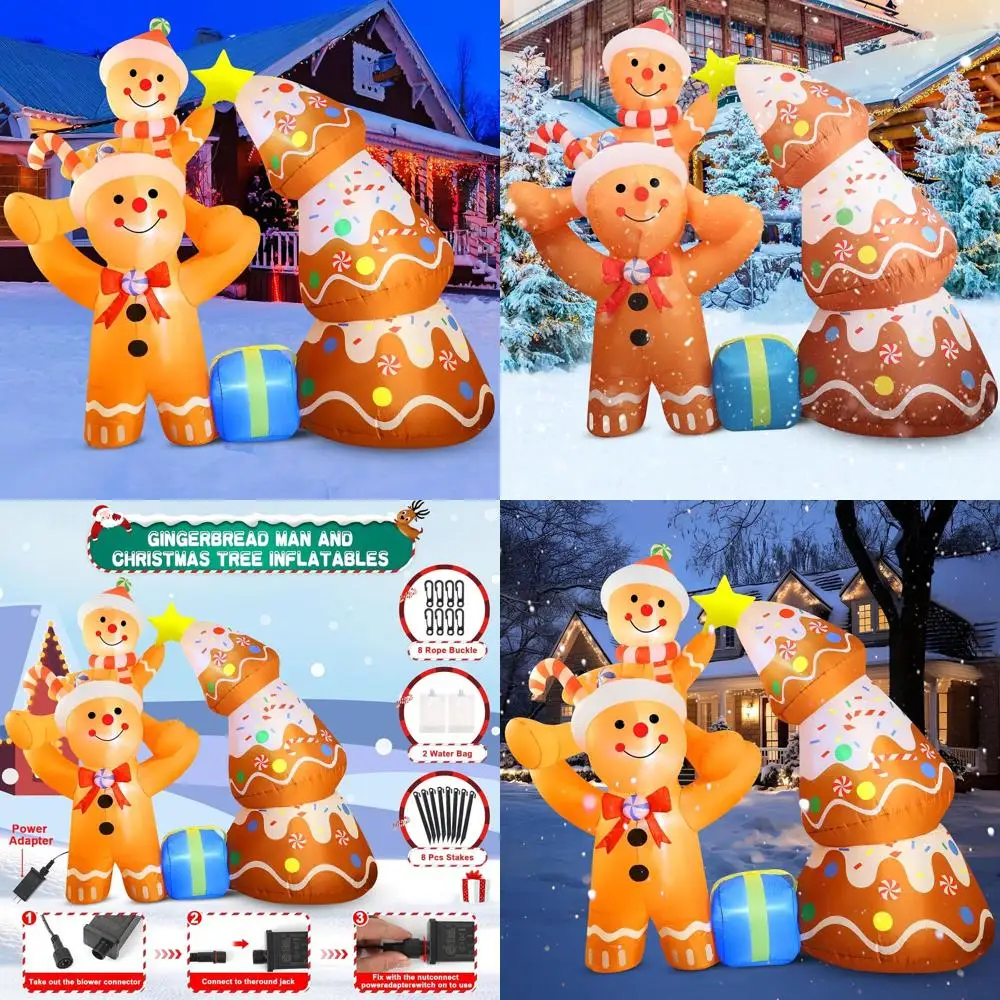 

Рождественские уличные надувные украшения: пряничный человечек и елочка со светодиодной подсветкой, подходят для двора, крыши, лужайки