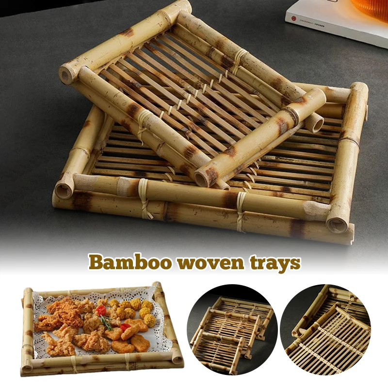 

Bamboo Woven Trays Thai & Japanese Restaurant Serving Plates for Snacks, Desserts, Fried Food Eco-Friendly Service Set