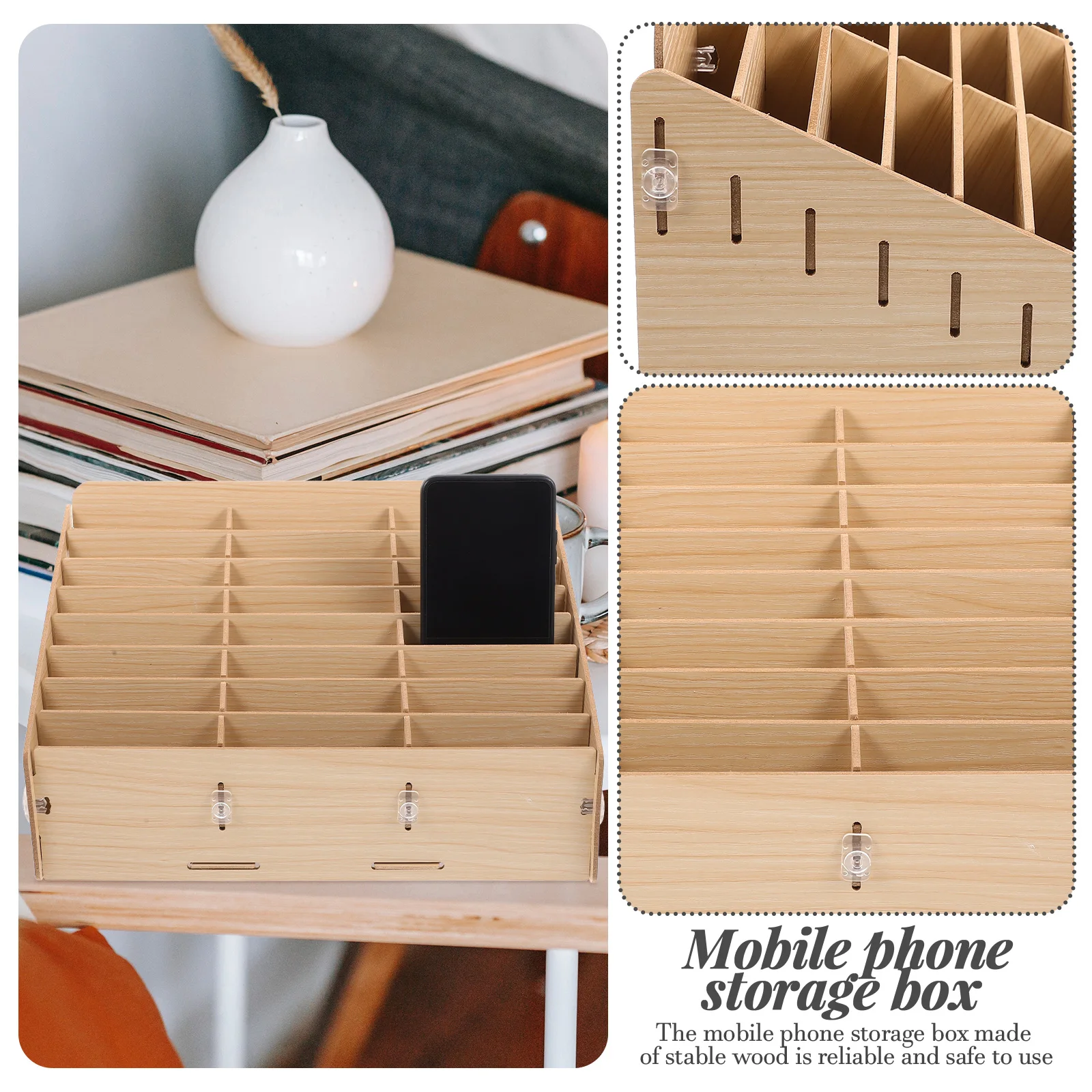 

Wooden Desktop Storage Mobile Holder Stand Organizer Container for Office Cell Phone Display Board Repair Shop