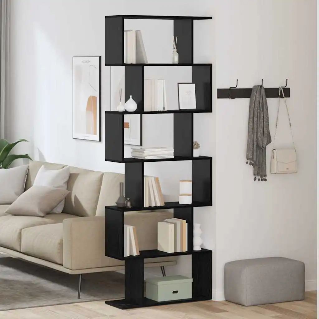 Bücherregal aus schwarzer Eiche, 70 x 24 x 193,5 cm, aus Holzwerkstoff, freistehendes Bücherregal mit offenen Ablagefächern für Wohnzimmer, Arbeitszimmer, Büro