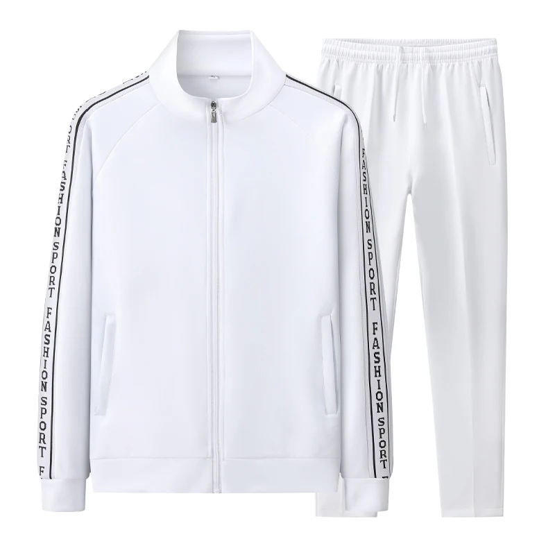 Men\'S Sportswear Sets Casual White Tracksuit Male Spring Autumn Suits 2 Piece Slim Sweatshirt+Pants Breathable Clothing