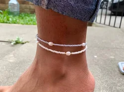 Beaded Anklet with Pearls, Colorful Pearl Anklet, Simple Anklet, Colourful Beach Anklet, Ankle Bracelet, Pearl Ankle Chain