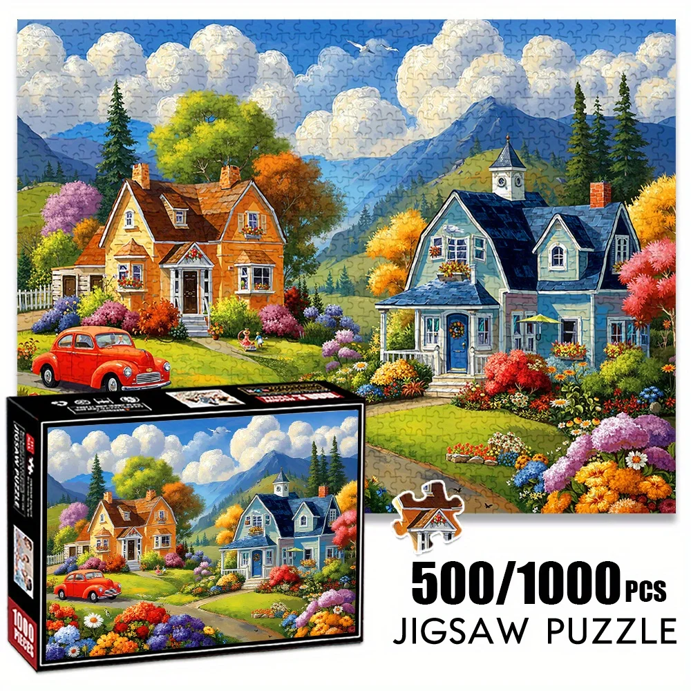 1000pcs Adult Puzzle - 500pcs Paper Puzzle - Large Size 27.56x19.69inch - Country Villa Garden Landscape - DIY Creative Game f