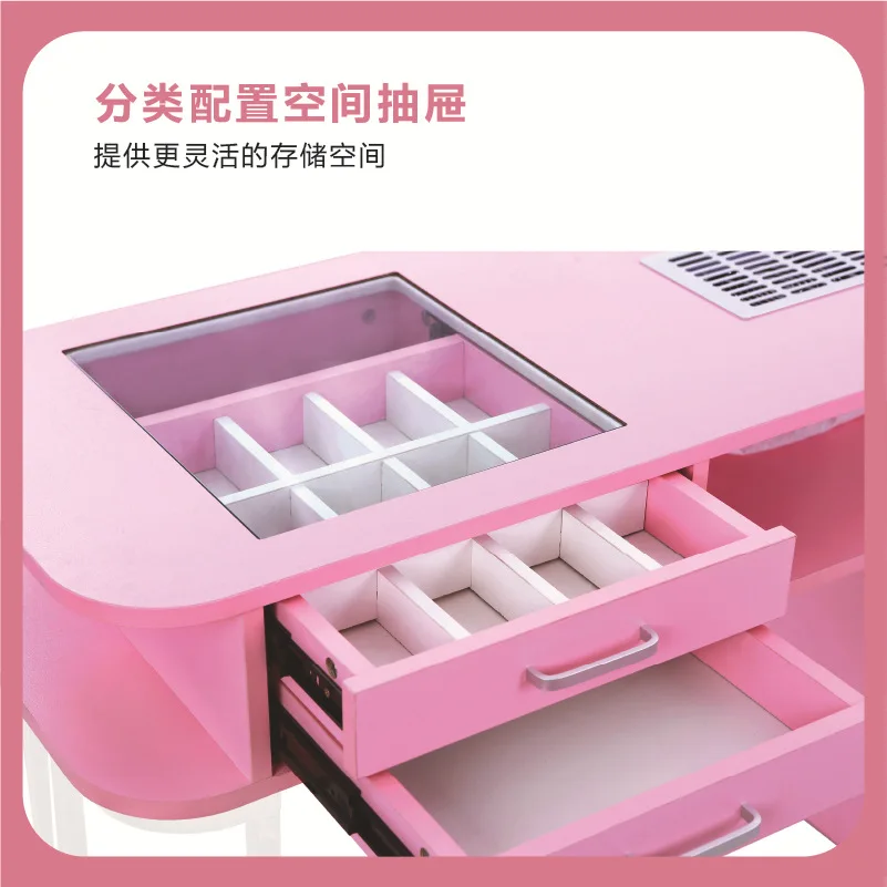 Fotografia 3: Mesa de manicure personalizada rosa, mesa multifuncional para trabalho com unhas, armazenamento de cola e esmalte, venda por atacado de fábrica.