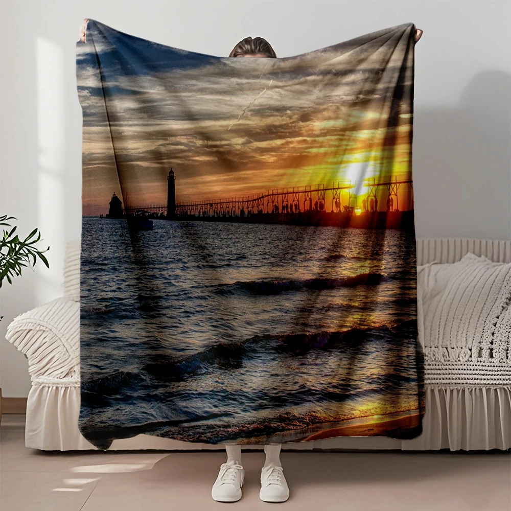 

Thoughtful Gift Flannel Soft Blanket Grand Haven Sunset Nordic Throw Blanket Comforter With Ultra-soft Touch Moisture-wicking