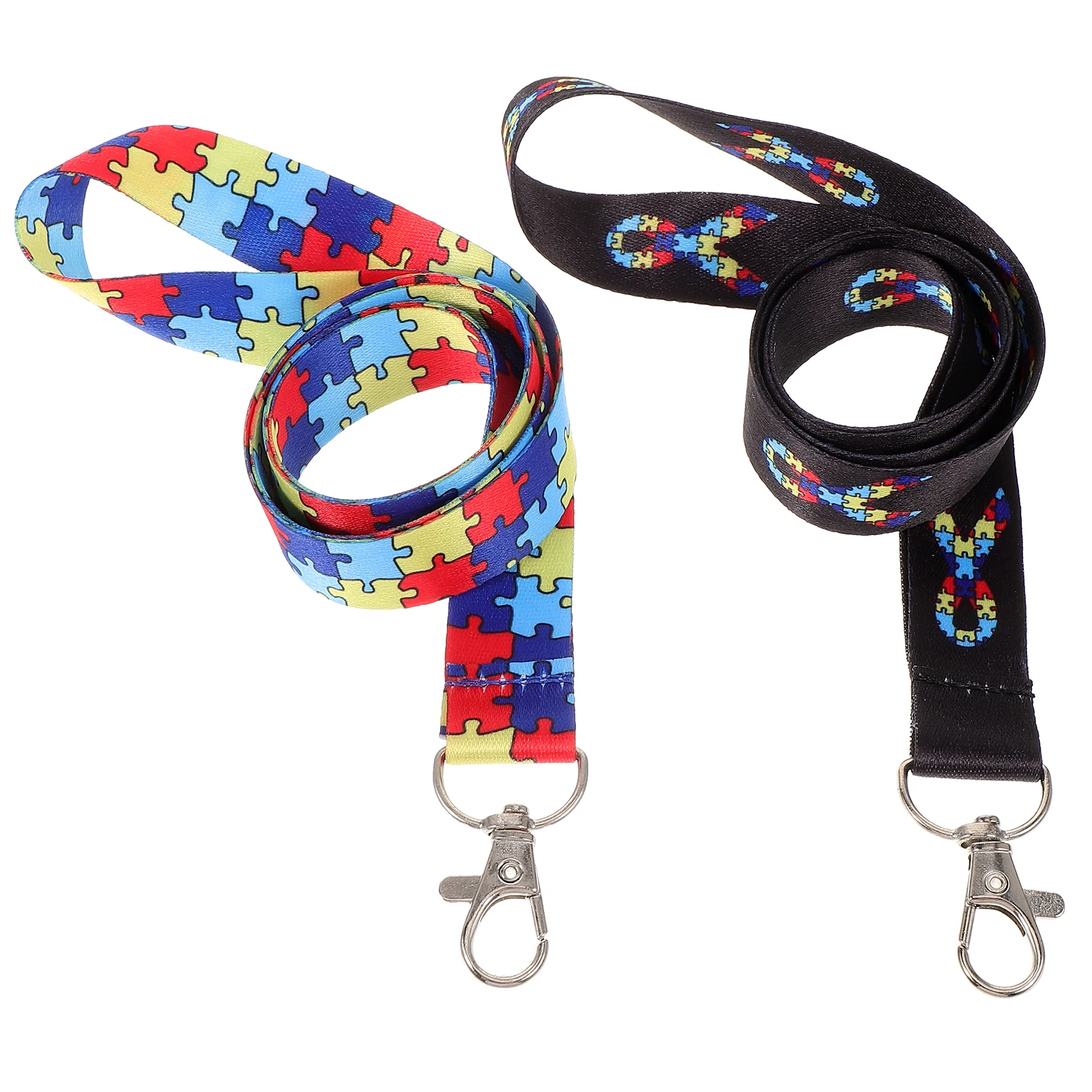 

2Pcs Lanyard Phone Hanging Ropes Wallet Badge Card Holder Nurse Chest Cord Puzzle Autism Awareness Cartoon Pattern Nylon Metal