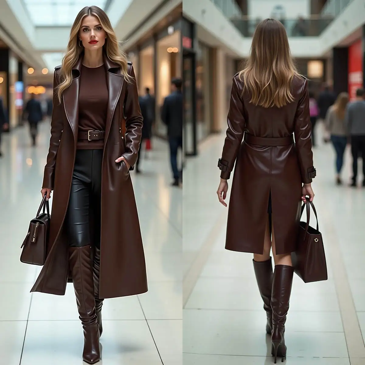 Fashion Brown Women Long Blazer Dress Leather Street Pow Girls Banquet Wear Birthday Party Prom Evening Custom Made One Piece