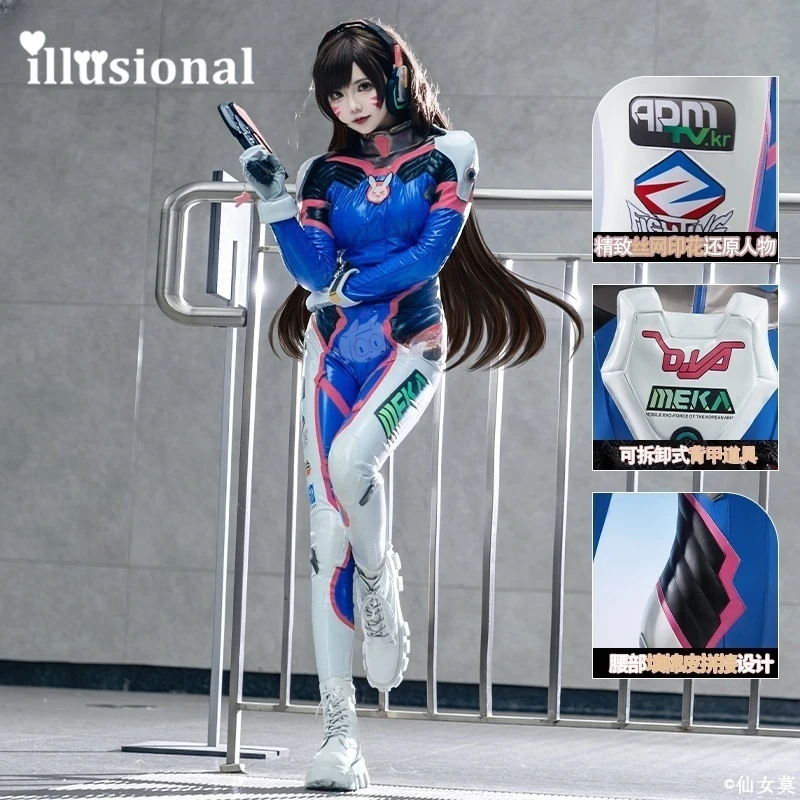 Disfraz de cosplay illusorio O W dva para mujer, mono de dva, piel clásica, juego Song Hana, disfraces de Halloween, ropa ajustada