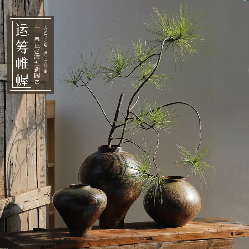 Zen Retro New B&B Ceramic Vase Restaurant Living Room Home Decorative Ornament Pottery Jar Altar Jar