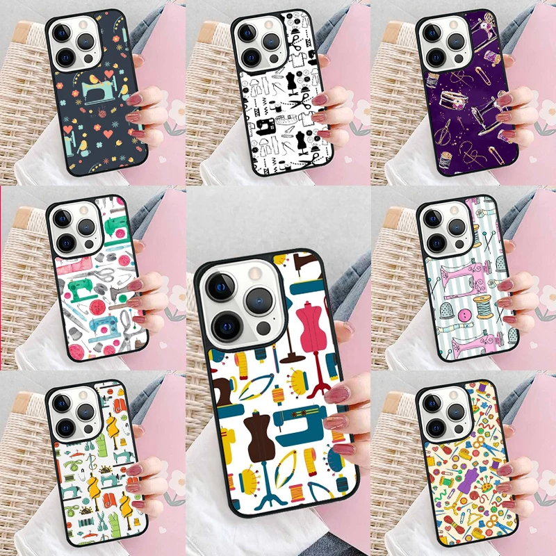 sewing machine tailor elements pattern Phone Case Cover for iPhone 16 Promax 15 Pro 13 14 Plus 11 12 Mini XR XS MAX Coque