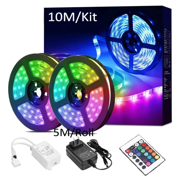 

RGB LED Strip Lights 5M 10M 15M 20M 30M 30/M Rope 5050SMD 24 Keys Infrared Controller String For Decoration