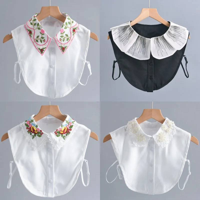 

2023 New Fake Collars Woman Vintage Half Shirt False Collar Woman Embroidery Detachable Lapel Collar Faux Col Accessories