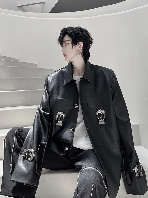 

Модная мужская куртка из плотной искусственной кожи с подплечниками, декоративная, оверсайз, в мотоциклетном стиле, для работы и повседневной носки, осенняя верхняя одежда