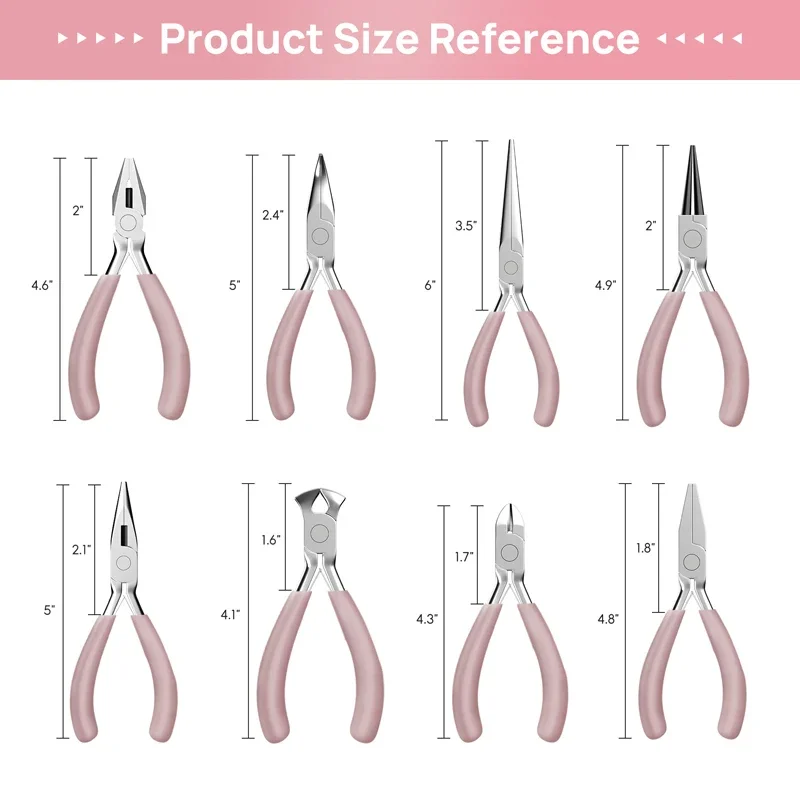 Stainless Steel Pliers Tools Set Pink Color Round Nose Cutting Wire Plier Kit For Handcraft Beading DIY Jewelry Making