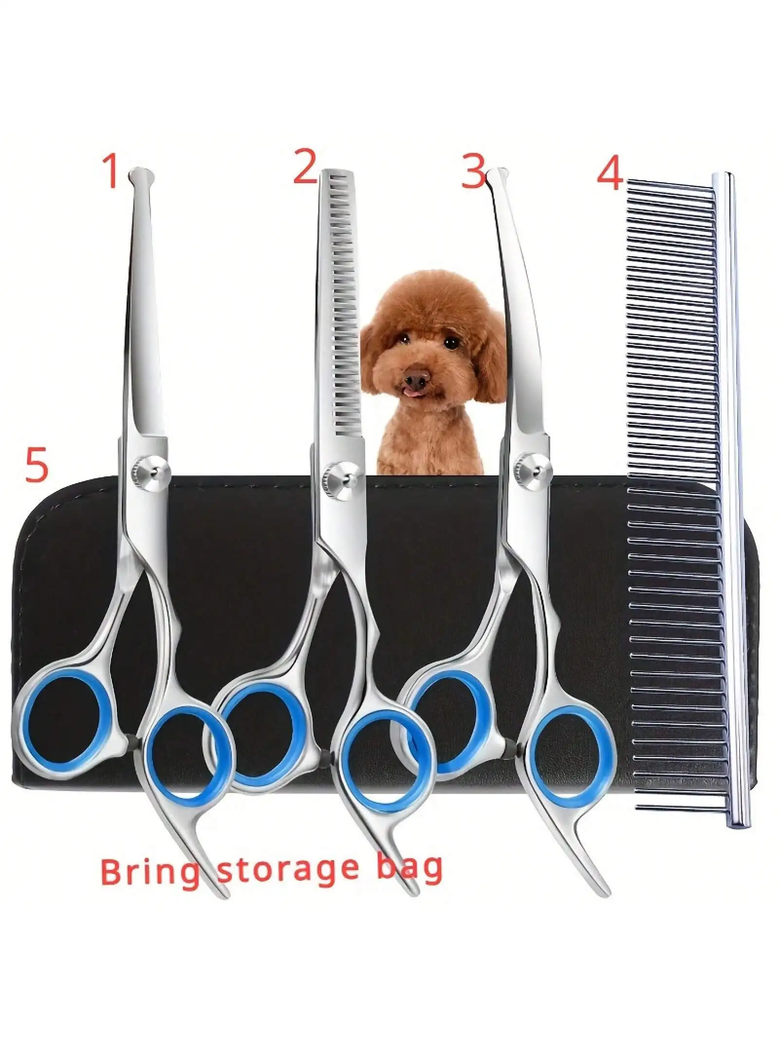 5-piece Professional Pet Beauty Scissors Set - Essential for Pets, Furniture Only, Black Storage Box