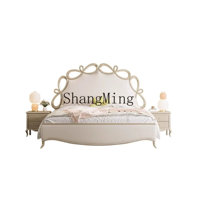 

CL light luxury bed modern simple solid wood 1.8m double bed girl room princess bow