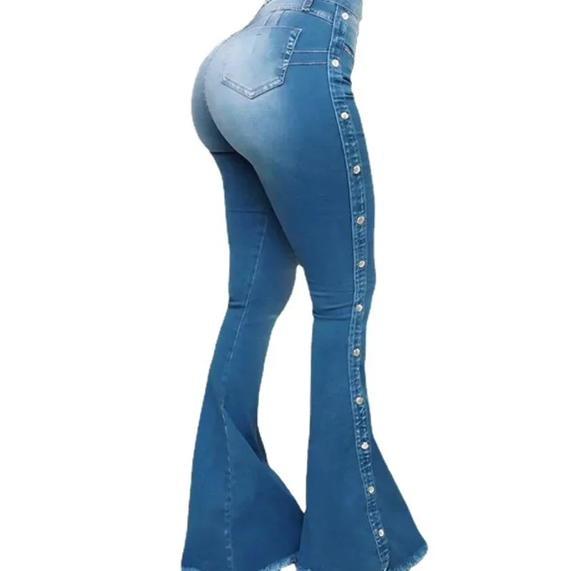 Jean évasé taille moyenne pour femme, pantalon en denim, jambe large, levage des fesses, style coréen décontracté, cloche skinny, poche