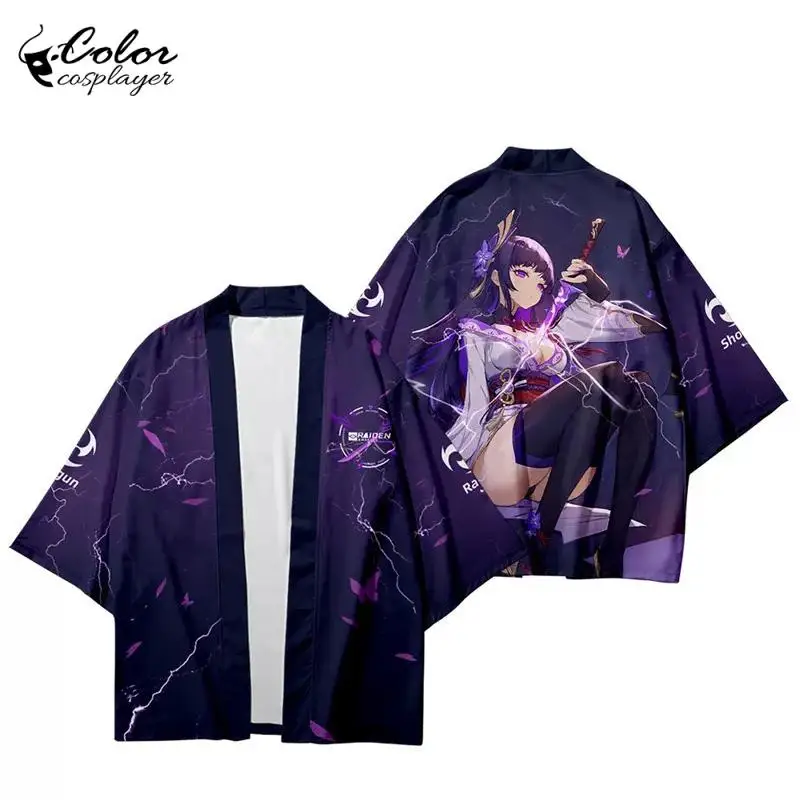 Color Cosplayer Genshin Impact Kimono Haori Cloak Harajuku Raiden Shogun Cosplay Costume Mona Tops Man Japanese Style Cardigan