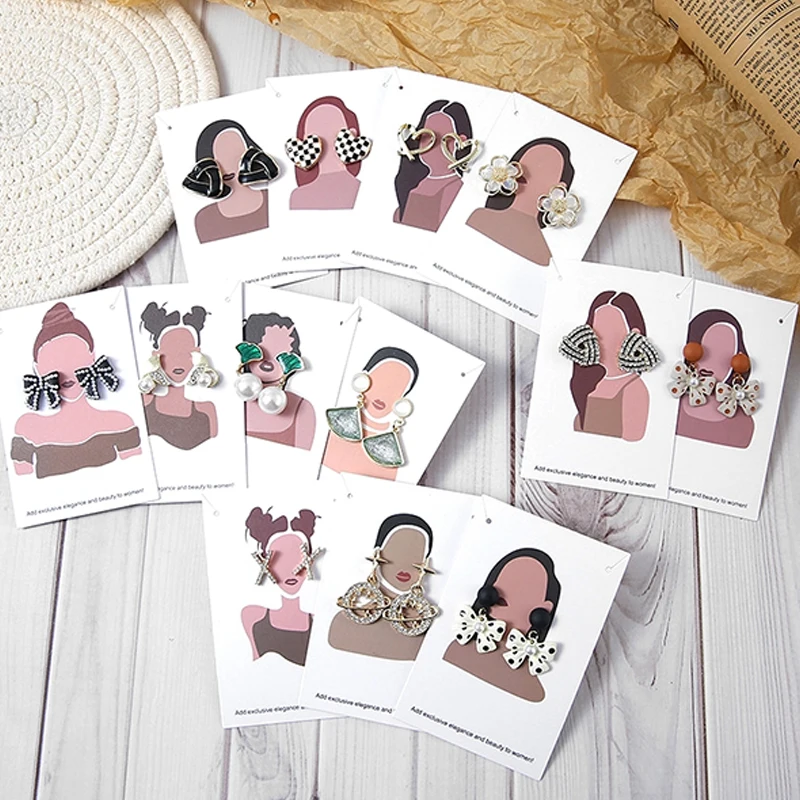 50Pcs persone faccia orecchino Display carta stampa carta Vintage ragazza modello collana orecchini imballaggio carta espositore gioielli