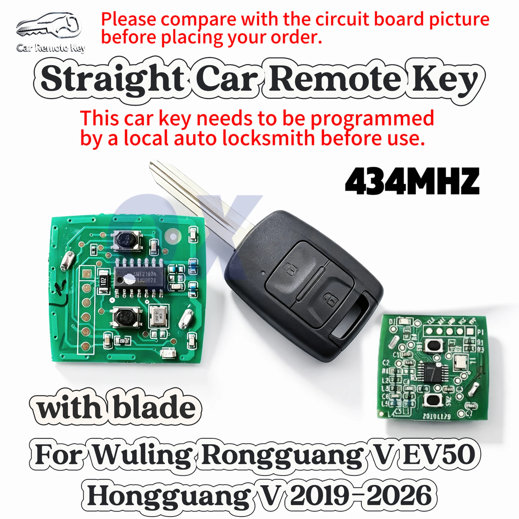 Straight Car Remote Key Compatible For Wuling Rongguang VEV50 Hongguang V 2019-2026