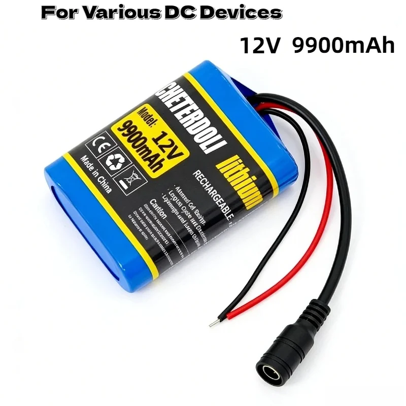 

12V 9900mAh 3S1P Lithium Battery Pack 12.6V DC 100% New Rechargeable Battery with Charger & Protection Plate
