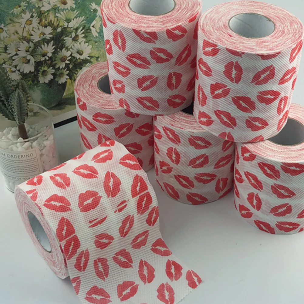 Batom vermelho impresso rolo de papel higiênico impressão decorativa guardanapo tecido padrão virgem polpa de madeira web