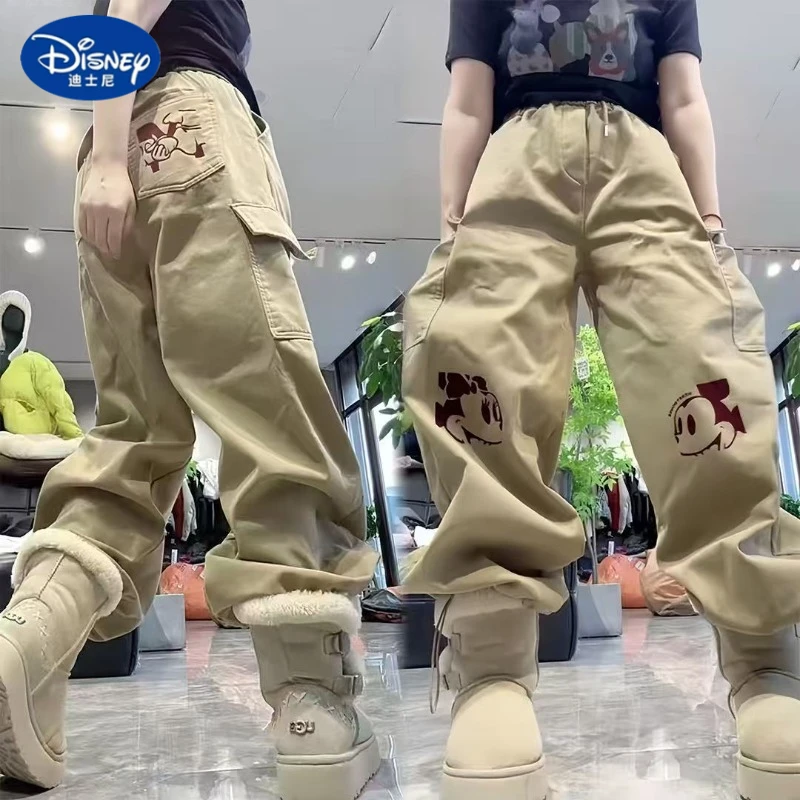 

Disney Women's 2025 Mickey Cargo Pants: European Fleece-Lined Trousers with Drawstring, Loose & Slimming Fit