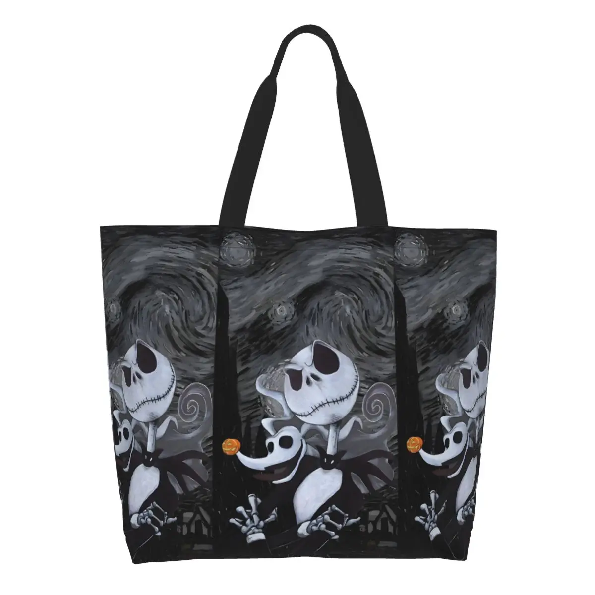 

Custom Cute Printing Jack Skellington Shopping Tote Bag Washable Canvas Shopper Shoulder Pumpkin King of Halloween Town Handbag