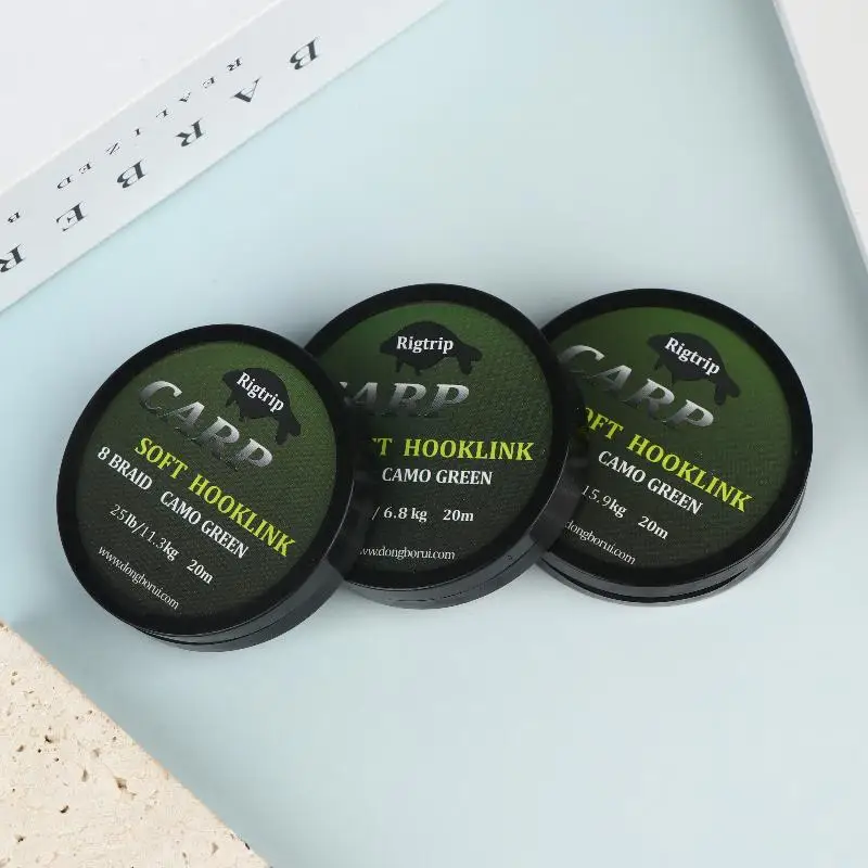 

20m Green Carp Fishing Line Soft Hook Link Carp Hooklink Coated Braid Line Leader For Hair Rig 15/25/35LB Rigging Line