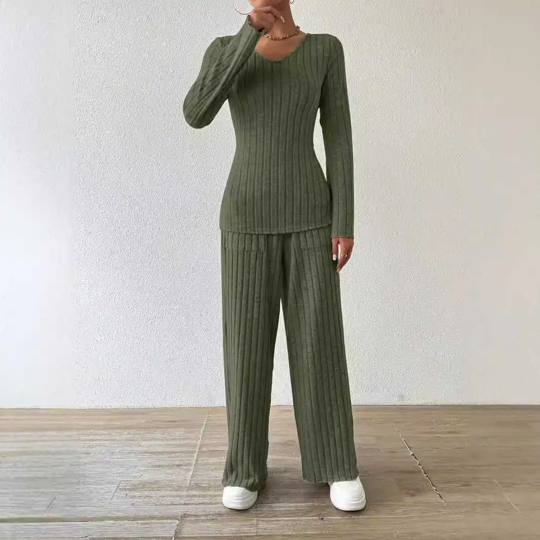 طقم هودي محبوك كاجوال للخريف والشتاء بأكمام طويلة وتصميم فضفاض مع بنطلون للنساء الشابات من سن 8 إلى 25 عامًا