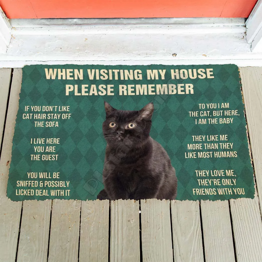 Please Remember Black Kitten Cats House Rules Custom Doormat 3D Printed Indoor Outdoor Doormat Non-slip love dogs gift