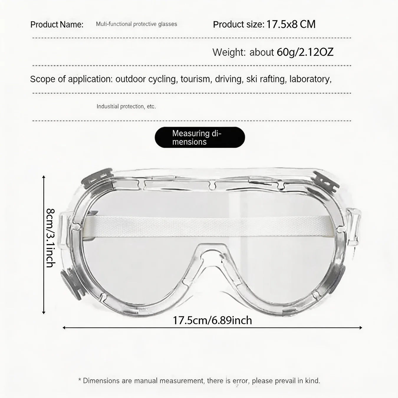 2/10 PC Work Safety Goggles Waterproof Protective Glasses Windproof Dust-proof Anti Fog Laboratory Protection Water Park Goggles
