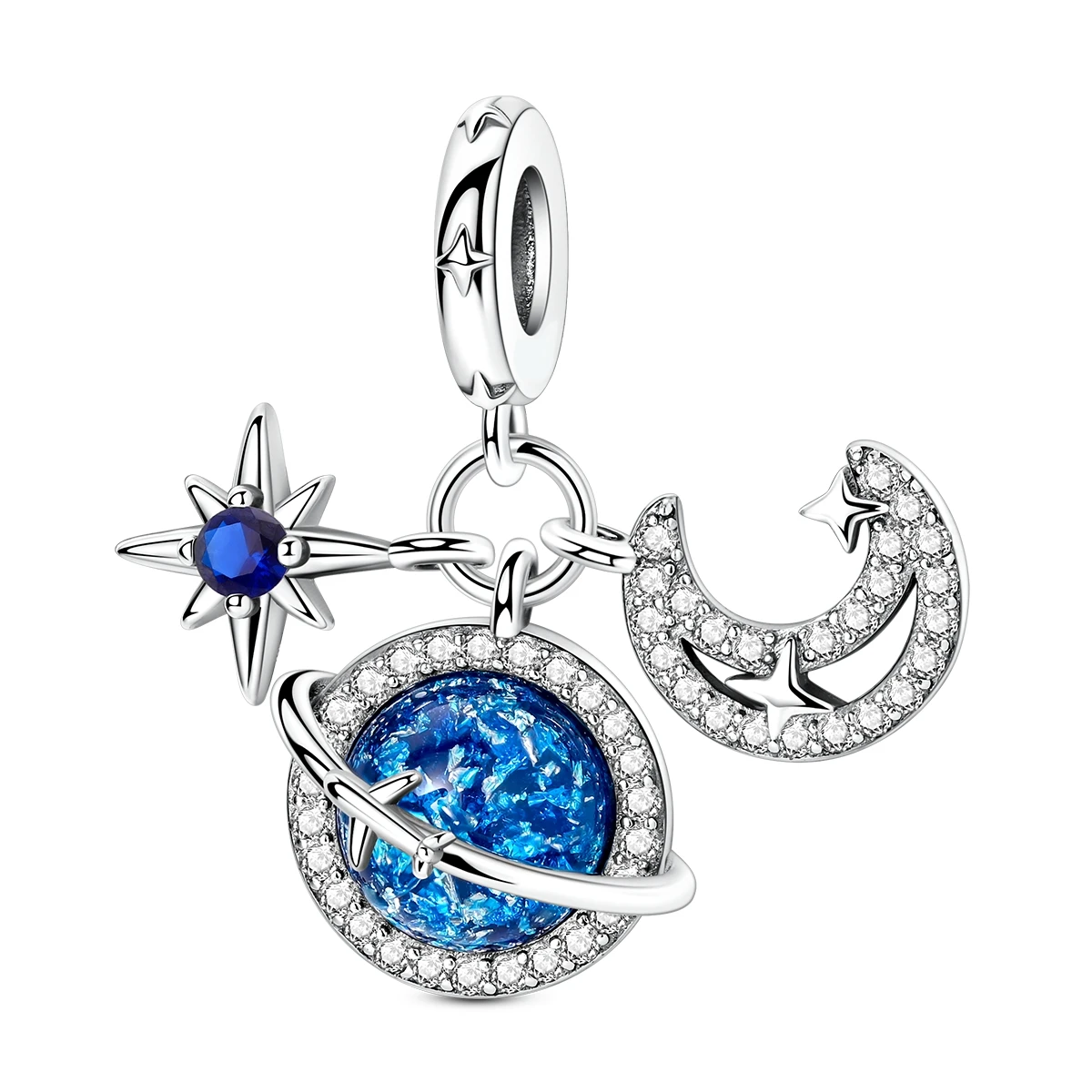 Charms Original 925er Silber, blaue Perlen, passend für Armband-Anhänger, DIY für Damen, edler Schmuck