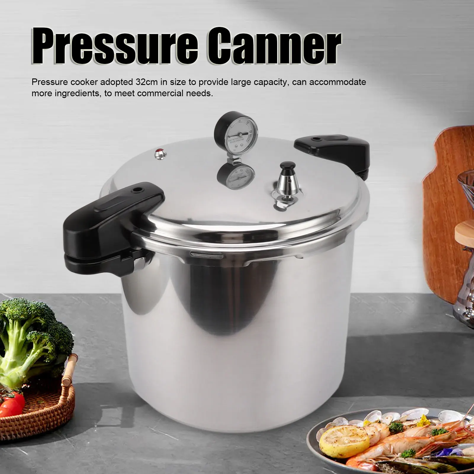 32cm Pressure Cooker Large Capacity Aluminium Alloy Canner with Pressure Gage ​for Gas Stove Flat Top Stove Pressure Canner