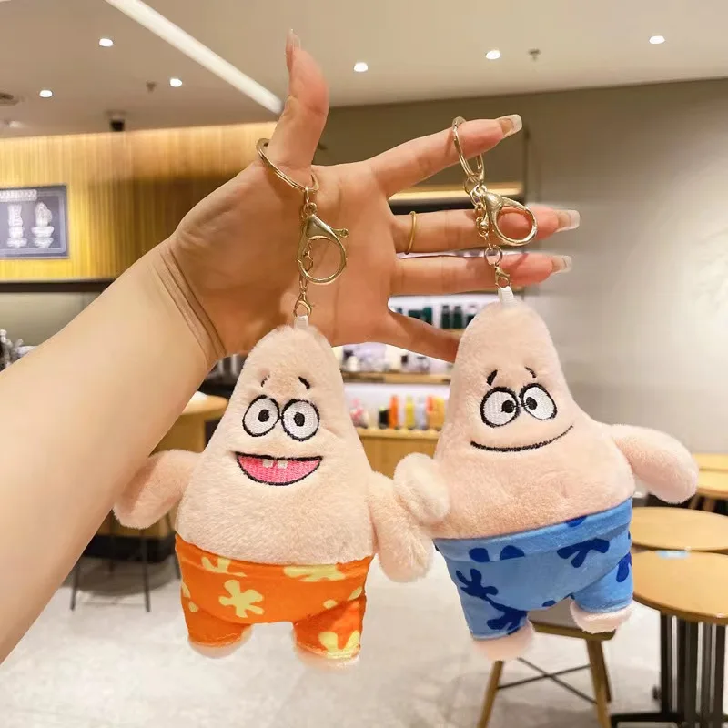 

15cm Kawaii Patrick Star Plush Keychain Doll Toy Soft Cotton KeyChain Stuffed Toy Girls Couple Backpack Pendant Car Keyring Gift