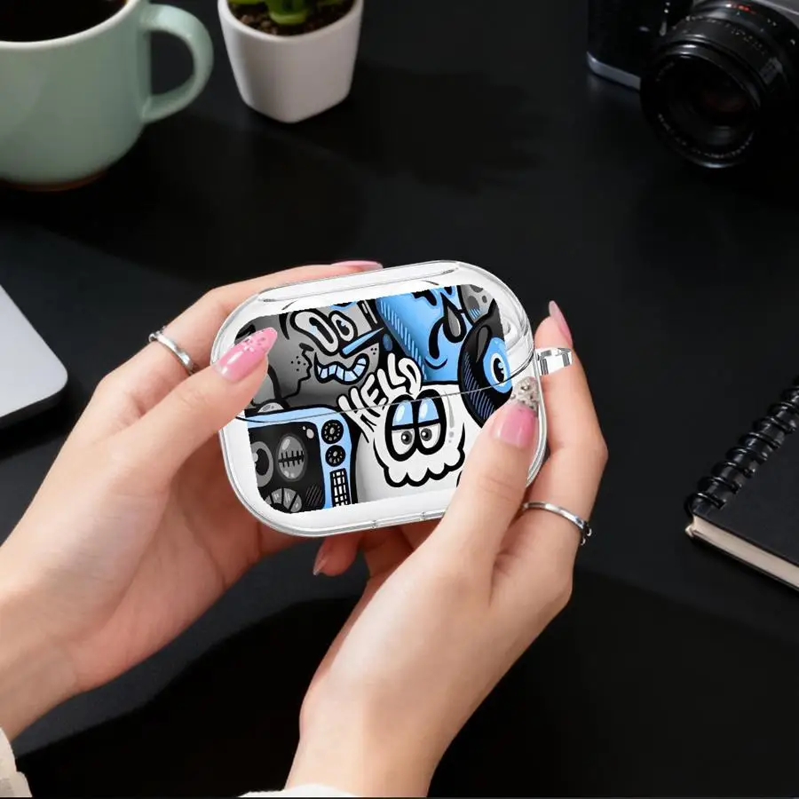 

Super Cool Black Graffiti Case For Samsung Galaxy Buds 2Pro 4Pro 4 Pro 3Pro Live 3 FE 2 Clear Earphone Cases Cover With Hook