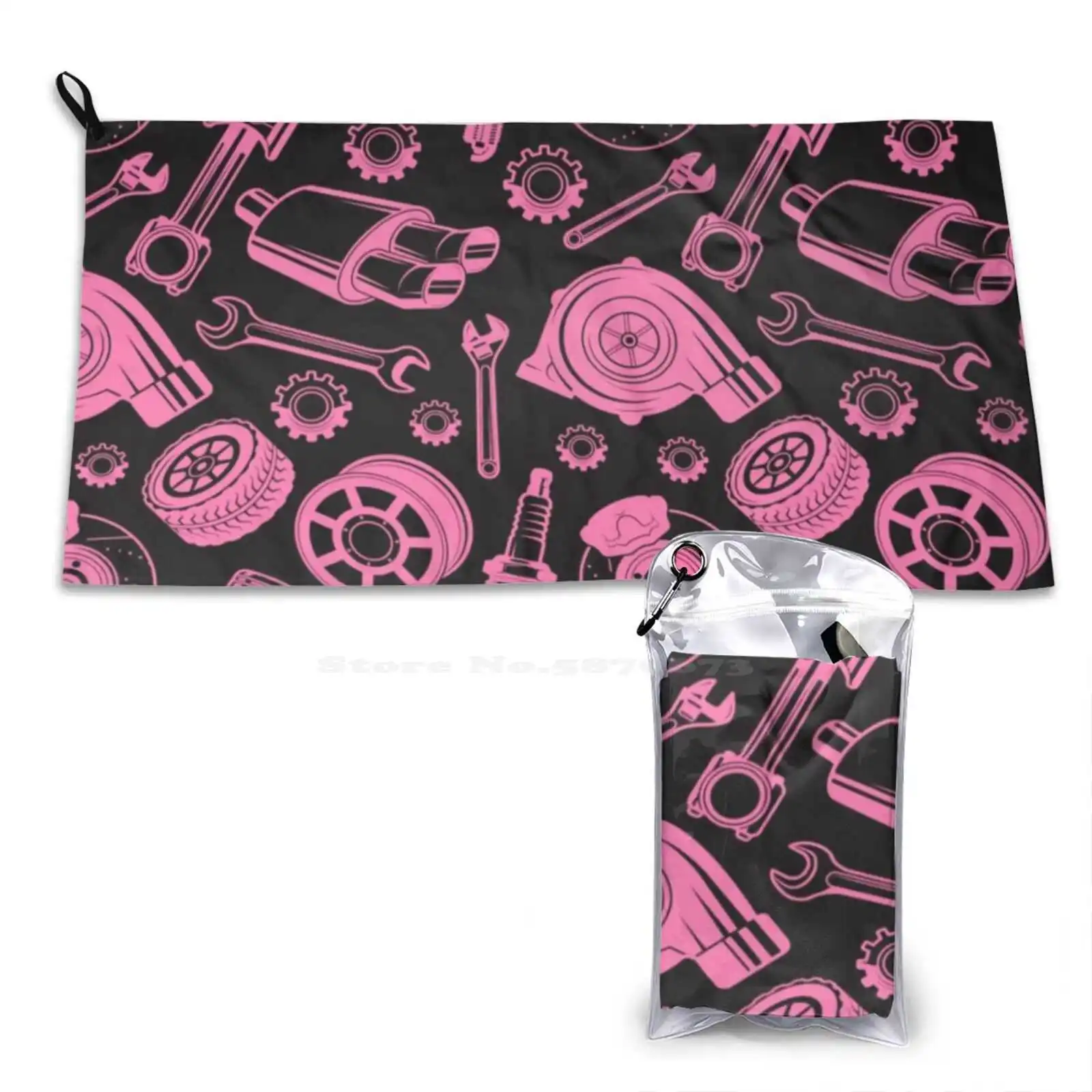 Car Parts Mask Soft Washcloths Face Towel Amkrdh Car Racer Parts Pattern Turbo Gear Head Drifter Drifting Racing Lady Pink